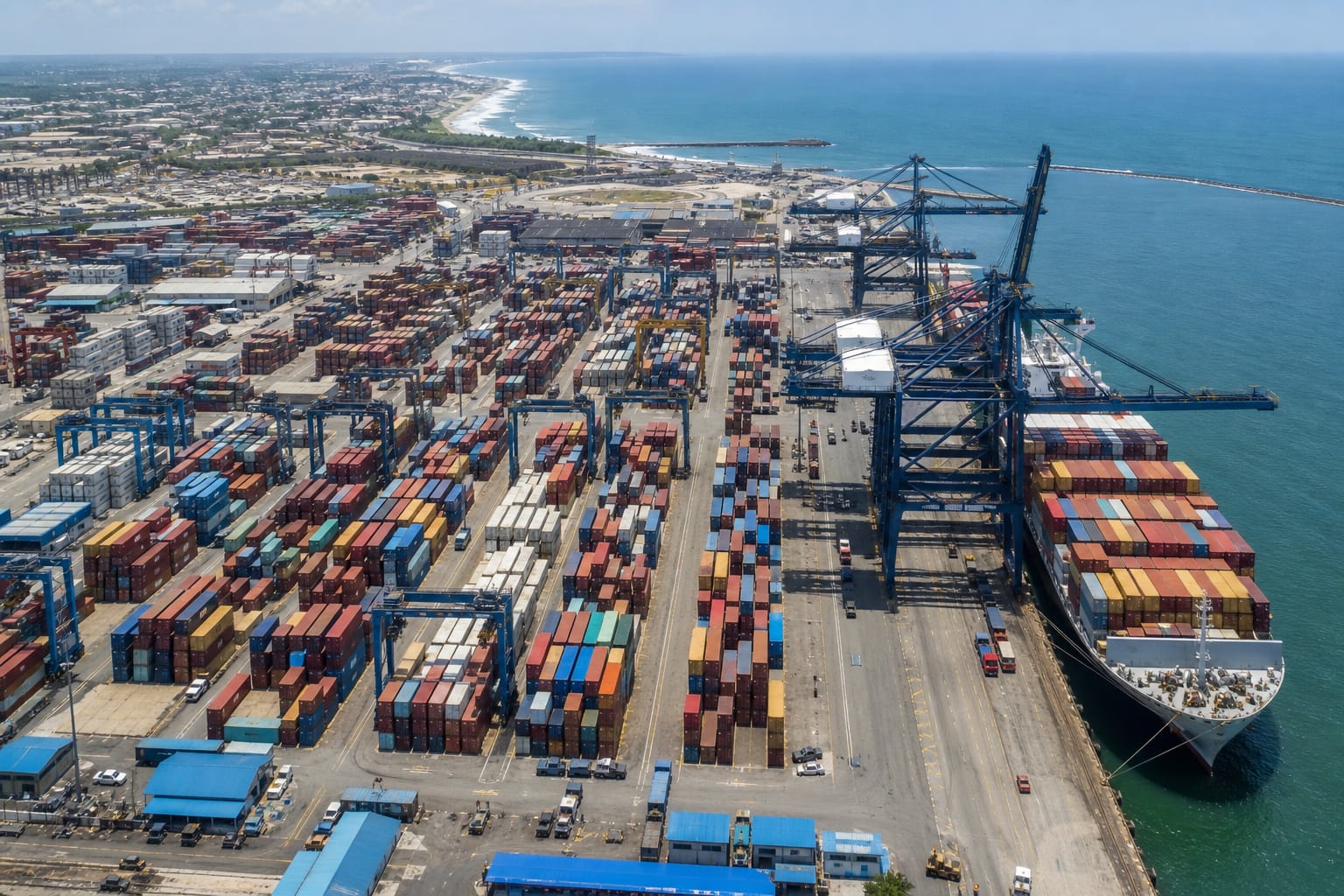Container vessel loading at the port of Tema, Ghana